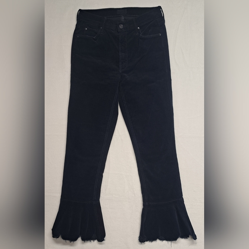 Mother 26 Navy Blue The Cha Cha Chew Corduroy Pants Ankle Ruffle
